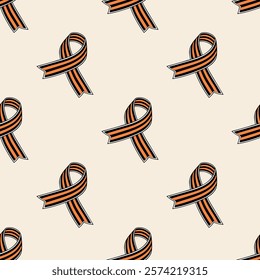 A pattern of ribbons in a row, each ribbon is orange and black. The ribbons are arranged in a way that they form a continuous line. The pattern is repeated over and over again