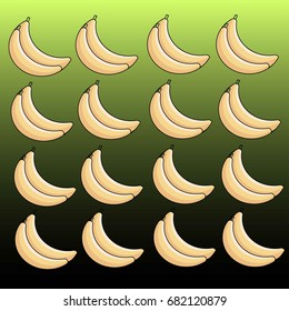 Pattern of ripe bananas on a green background
