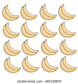 Pattern of ripe bananas on a white background