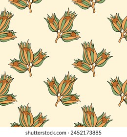Pattern with ripe nuts, stylized contour of hazelnuts, hand drawn doodle sketch . Vector illustration