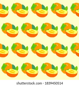 Pattern ripe persimmons with a leaf, half a persimmons