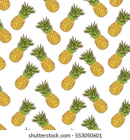 pattern with ripe pineapple on white background