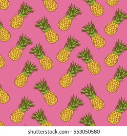 pattern with ripe pineapples on a pink background