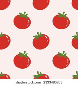 Pattern of ripe tomatoes on a pink background in cartoon flat style