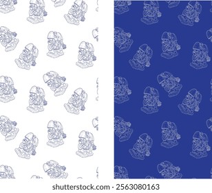 Pattern of robot isolated on white, hand drawn vector illustration, doodle style picture. 100% hand drawn vector image.
