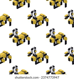 Pattern of robotic dogs in isometry on a white background. Vector