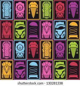 Pattern robots, vector illustration