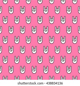 Pattern with Rock n Roll hand sign icon