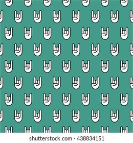 Pattern with Rock n Roll hand sign icon