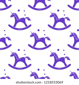 Pattern with rocking magic unicorn and bubbles. Design for children graphic, t-shirt, cover, gift card.
