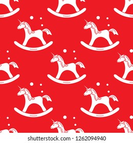 Pattern with rocking magic unicorn and bubbles. Design for children graphic, t-shirt, cover, gift card.