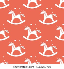 Pattern with rocking magic unicorn and bubbles. Design for children graphic, t-shirt, cover, gift card.