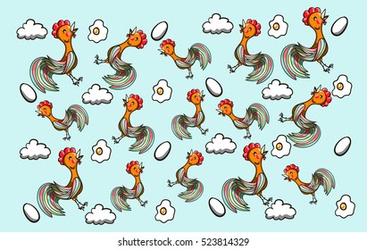 pattern with roosters