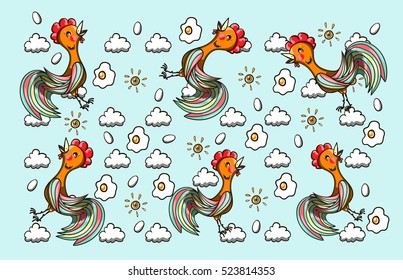 pattern with roosters