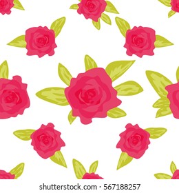 Pattern with rose blossoms on a white background. Vector illustration Simple vintage floral background. Ornament with painted pink flowers Template repeating, seamless