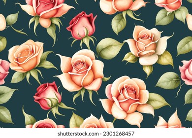 Pattern of rose floweres in retro style