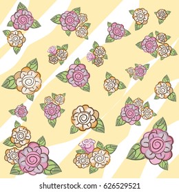 Pattern rose flowers on a beige background
