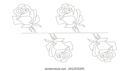 Pattern of rose flowers in a single continuous line style. Roses. Stock vector illustration isolated on white background