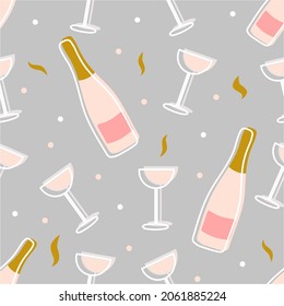 Pattern Rose Sparkling Wine Seamless