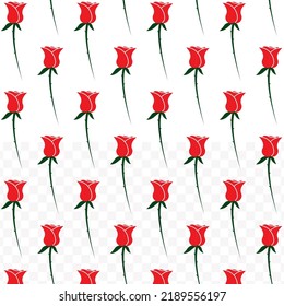 Pattern of rose in transparent background (PNG) with mini doodle (icons). Vector Illustration