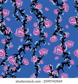 Pattern of roses and branches with vines. Perfect for printing on fabrics and different surfaces. Ready to repeat and color. Vector and All over design