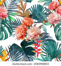 Pattern roses flowers. Tropical pattern. Vector pattern floral summer flowers roses. For paper, fabric, packaging, interior design