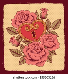 Pattern of roses and heart