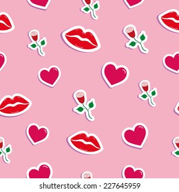 Pattern roses, hearts and kisses
