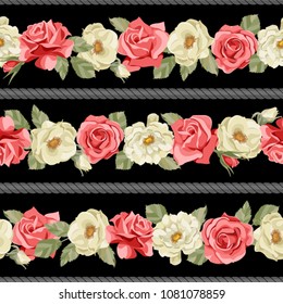 Pattern of roses on a black background