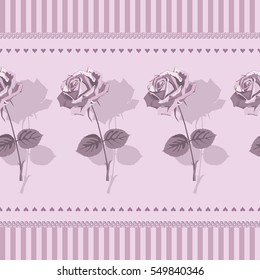 Pattern with roses on a pink background.