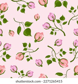 Pattern with roses and rose buds. Pink pattern. Vector graphics