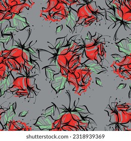 pattern roses and thorns seamless gray background