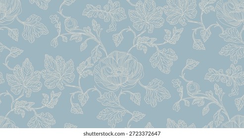 Patrón de rosas en estilo vintage sobre un fondo azul para el embalaje, tela, Fondo de pantalla