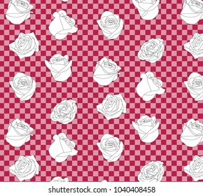 pattern of roses white buds of roses black line on a pattern of a pink Vichy cell