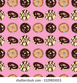 pattern of round donuts on a pink background