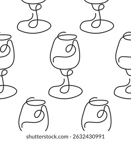 pattern with a round glass for any wine drawn with several lines in line art style