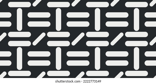 Pattern of rounded elongated shapes. Vector and seamless pattern with repeating shapes, white sticks texture.