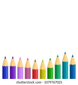 Pattern: row of colored pencils on bottom of white background. Vector illustration.