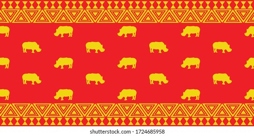 Pattern with royal carpet and rhino illustration. Seamless vector background. Elegant background
