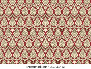 Pattern with royal lily. Seamless  background. Red and gold floral ornament.
