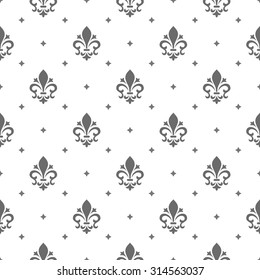 Pattern with royal lily. Seamless vector background. White and black floral ornament.