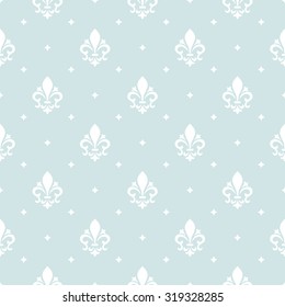 Pattern with royal lily. Seamless vector background. White and blue floral ornament