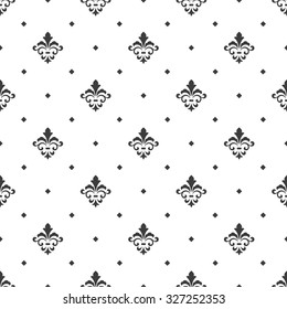 Pattern with royal lily. Seamless vector background. White and black floral ornament.