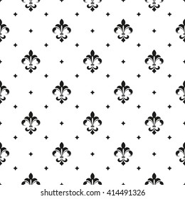 Pattern with royal lily. Seamless vector background. White and black floral ornament.