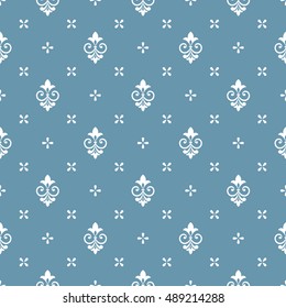 Pattern with royal lily. Seamless vector background. Floral blue and white ornament. Graphic modern pattern.