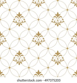 Pattern with royal lily. Seamless vector background. Floral ornament. Gold and white pattern