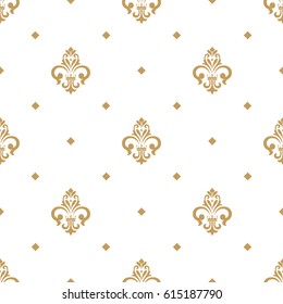 Pattern with royal lily. Seamless vector background. White and gold floral ornament.