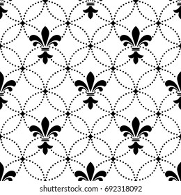 Pattern with royal lily. Seamless vector background. Floral  black and white ornament. Graphic modern pattern.