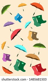 Pattern with rubber boots and umbrellas.For use as birthday wrapping paper or holiday decoration items.