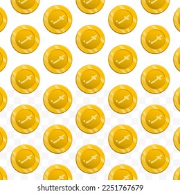 Pattern of Rufiyaa Maldives currency on transparent background with mini doodle (icons) and gold color. Vector Illustration